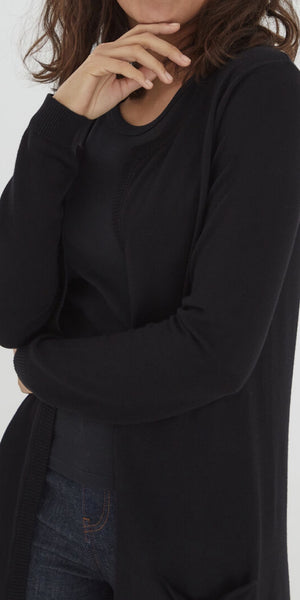 PULZ Sara Longline Cardigan in Black - TheSecretCloset.Boutique