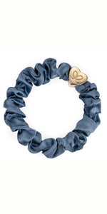 By Eloise Gold Heart on Denim Blue Silk Scrunchie - TheSecretCloset.Boutique