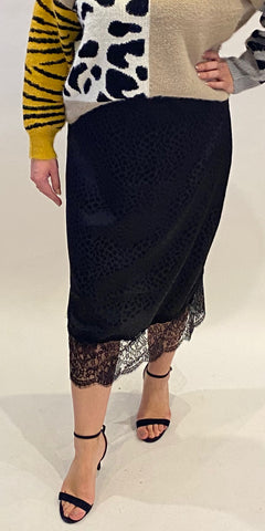 Black Satin Animal Jacquard Skirt - TheSecretCloset.Boutique