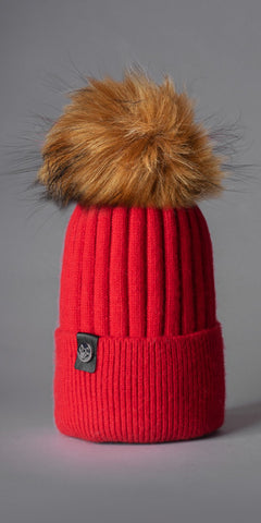 LUXY Harley Faux Fur Cable Hat in Red - TheSecretCloset.Boutique