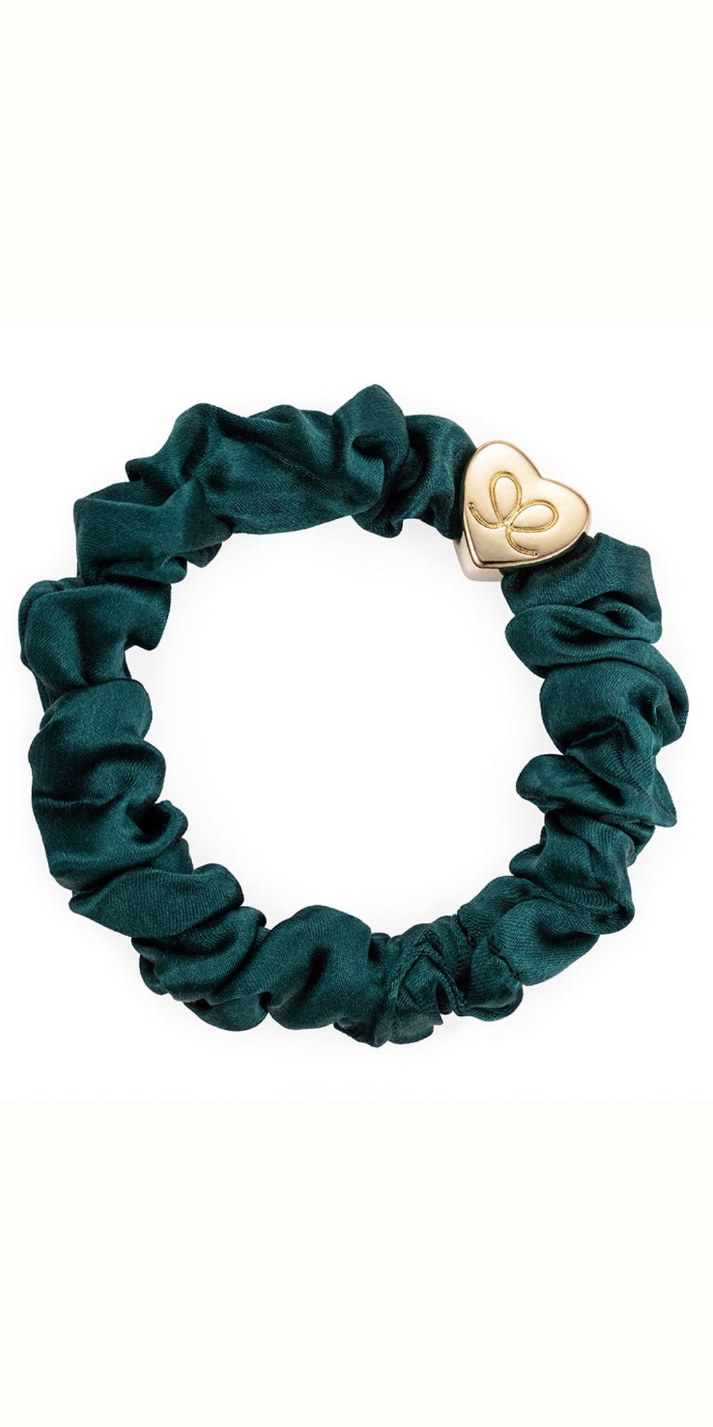 By Eloise Gold Heart on Green Silk Scrunchie - TheSecretCloset.Boutique